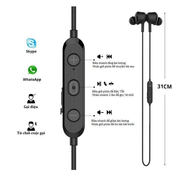 Tai nghe không dây Bluetooth Langsdom L17B, Tai nghe nhét tai thể thao, In-Ear, tai hít từ tính, có Mic